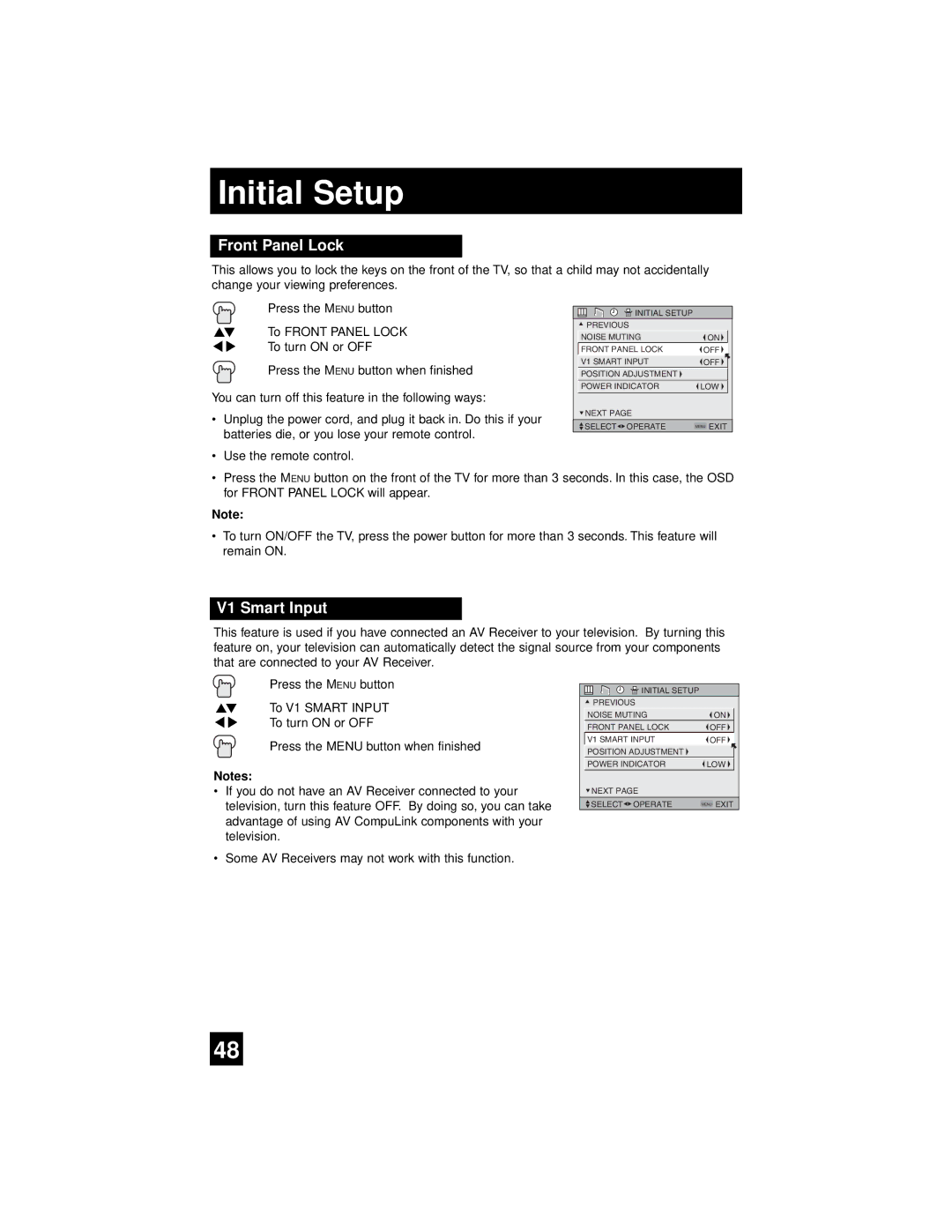 JVC AV-65WP94, AV 56WP94 manual Front Panel Lock, V1 Smart Input 