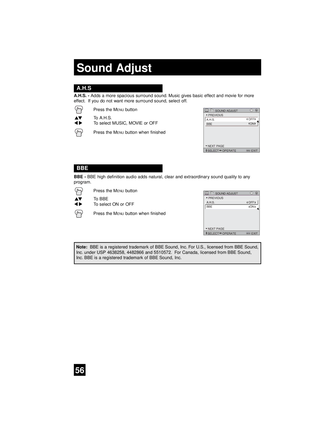 JVC AV-65WP94, AV 56WP94 manual Bbe 