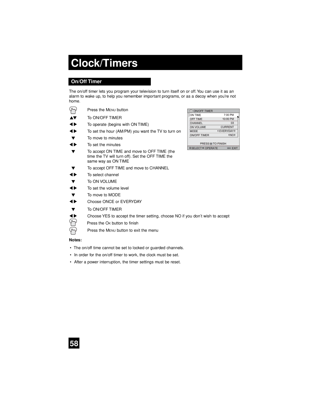 JVC AV-65WP94, AV 56WP94 manual On/Off Timer 