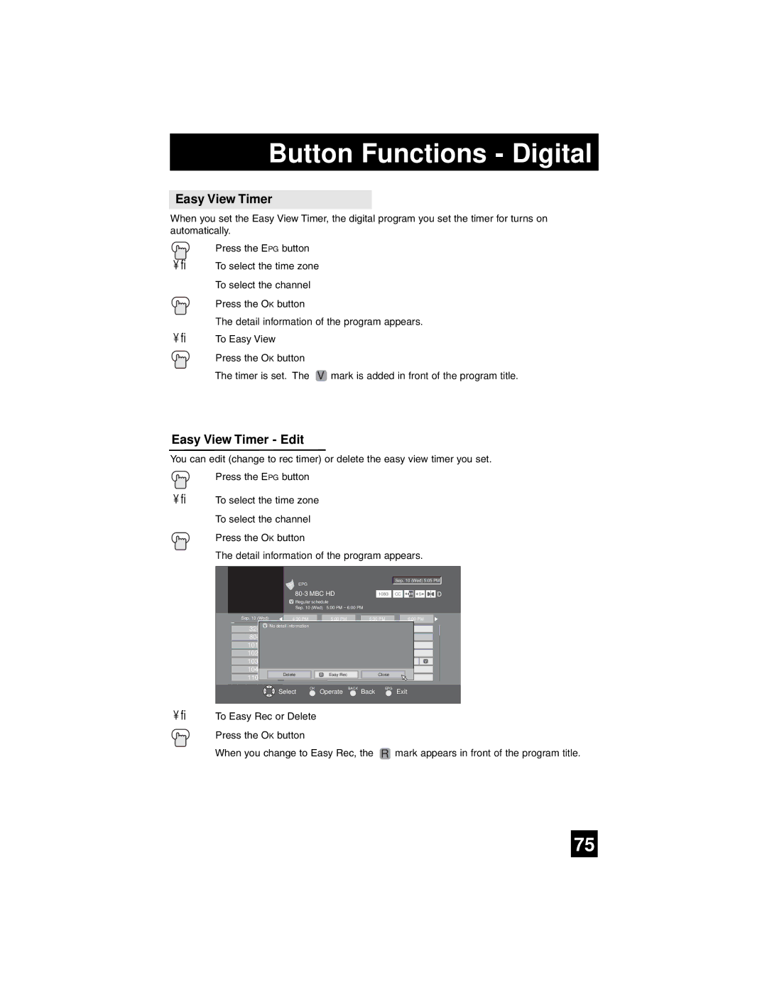 JVC AV 56WP94, AV-65WP94 manual Easy View Timer Edit 