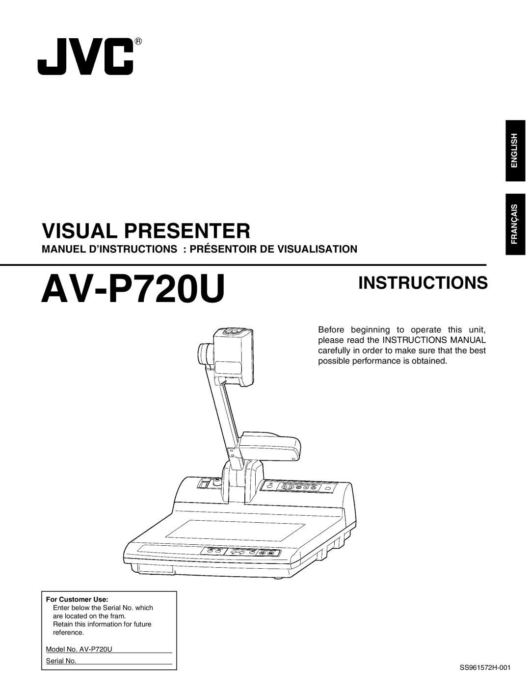 JVC AV-P720U manual Visual Presenter 