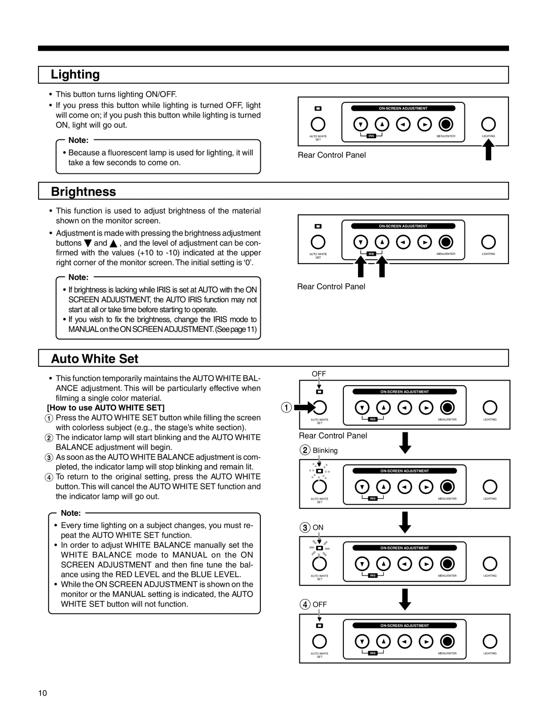 JVC AV-P720U manual Lighting, Brightness, Auto White Set 