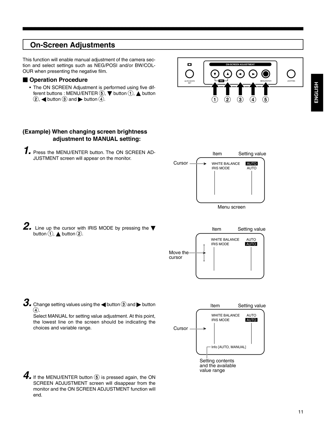 JVC AV-P720U manual On-Screen Adjustments,  Operation Procedure 