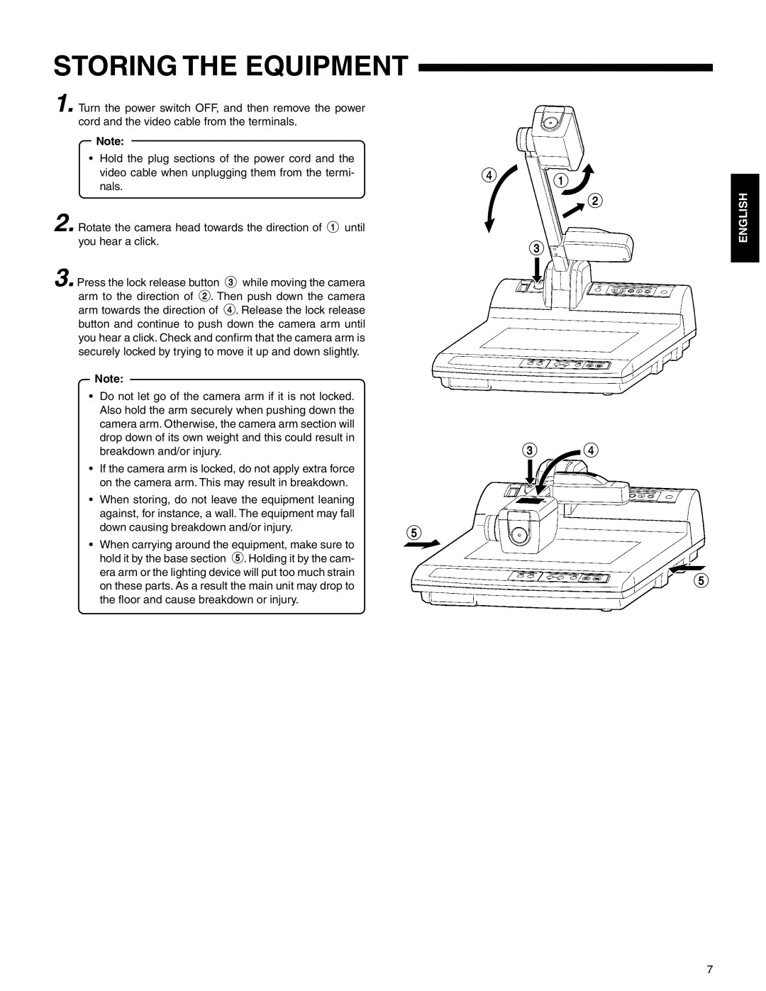 JVC AV-P720U manual Storing the Equipment 