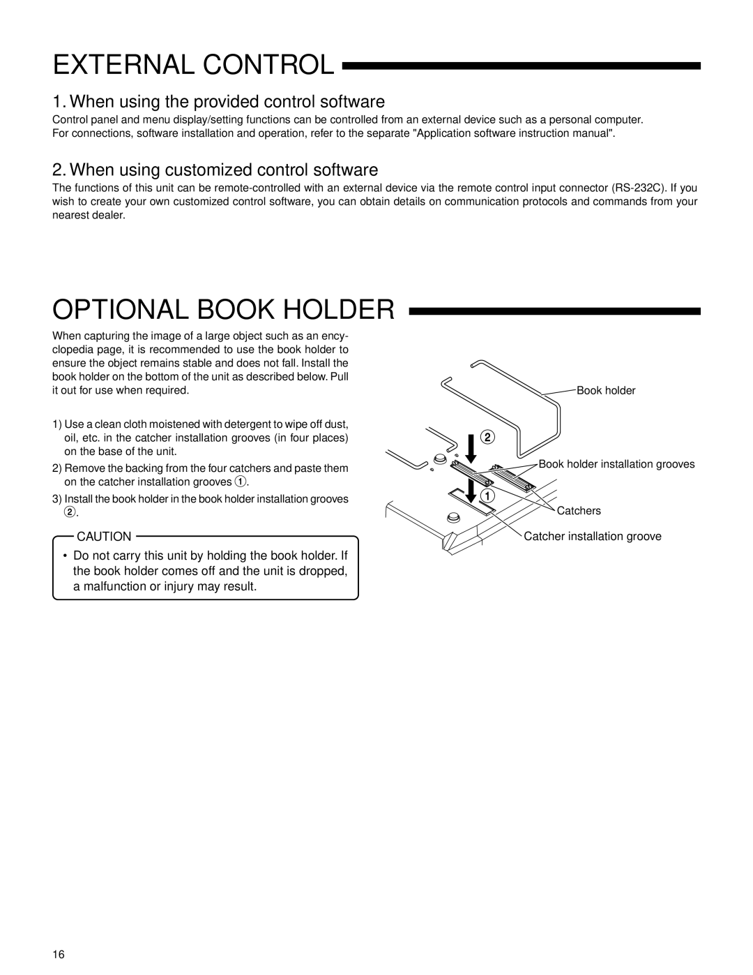 JVC AV-P950E manual External Control, Optional Book Holder 