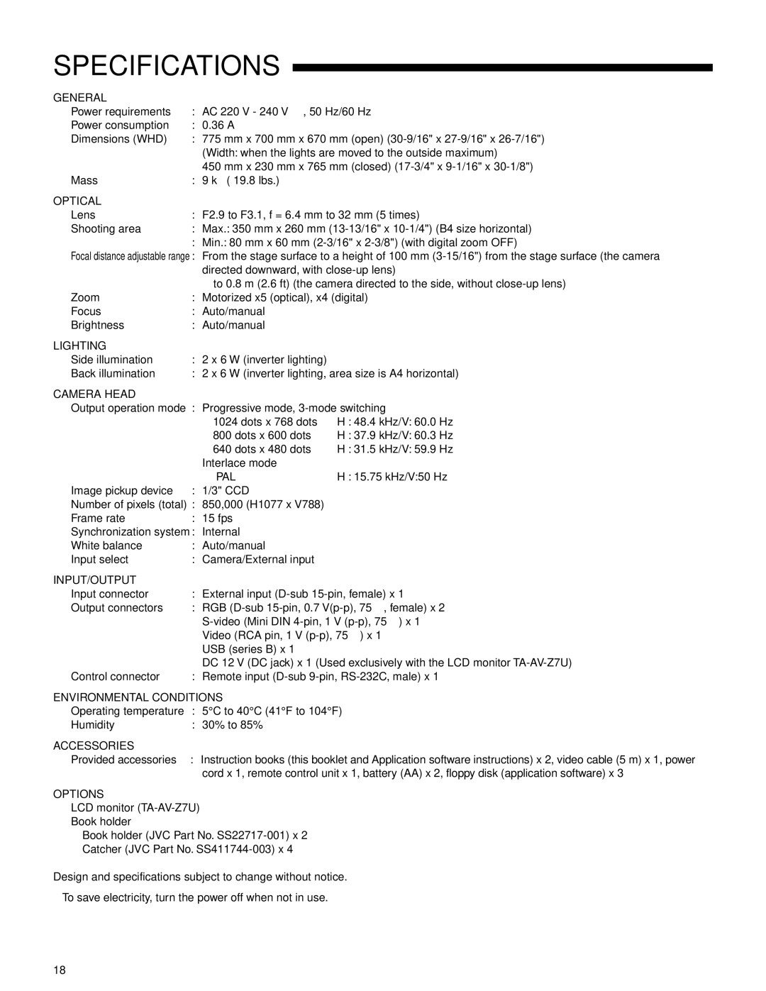 JVC AV-P950E manual Specifications, Pal 