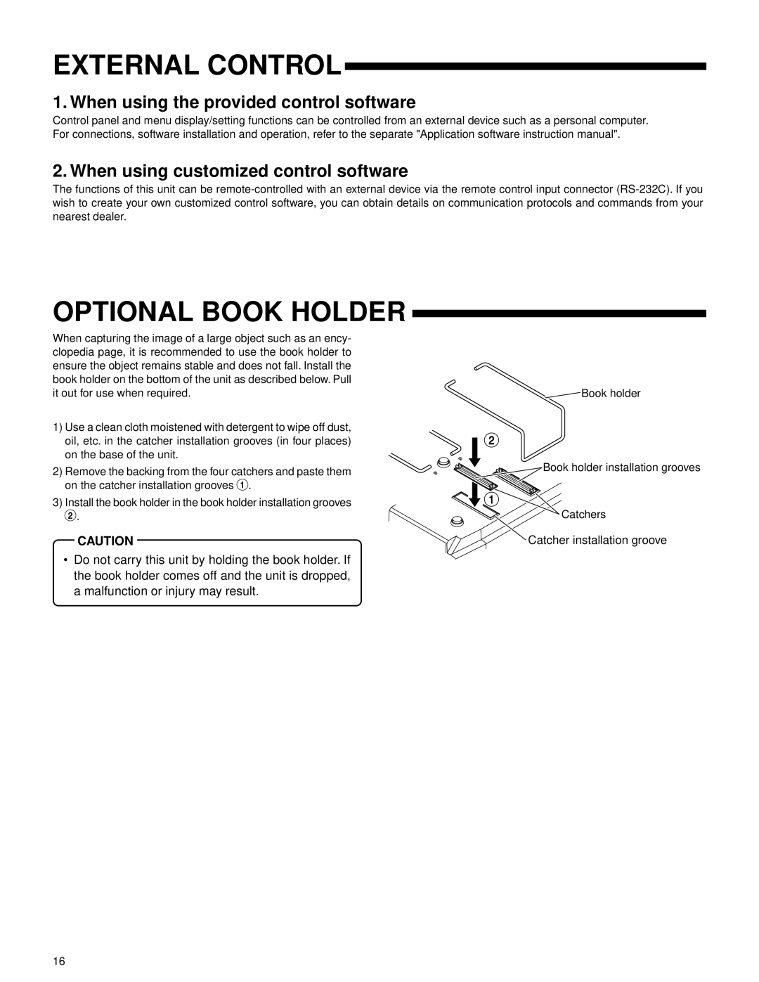 JVC AV-P950U manual External Control, Optional Book Holder 