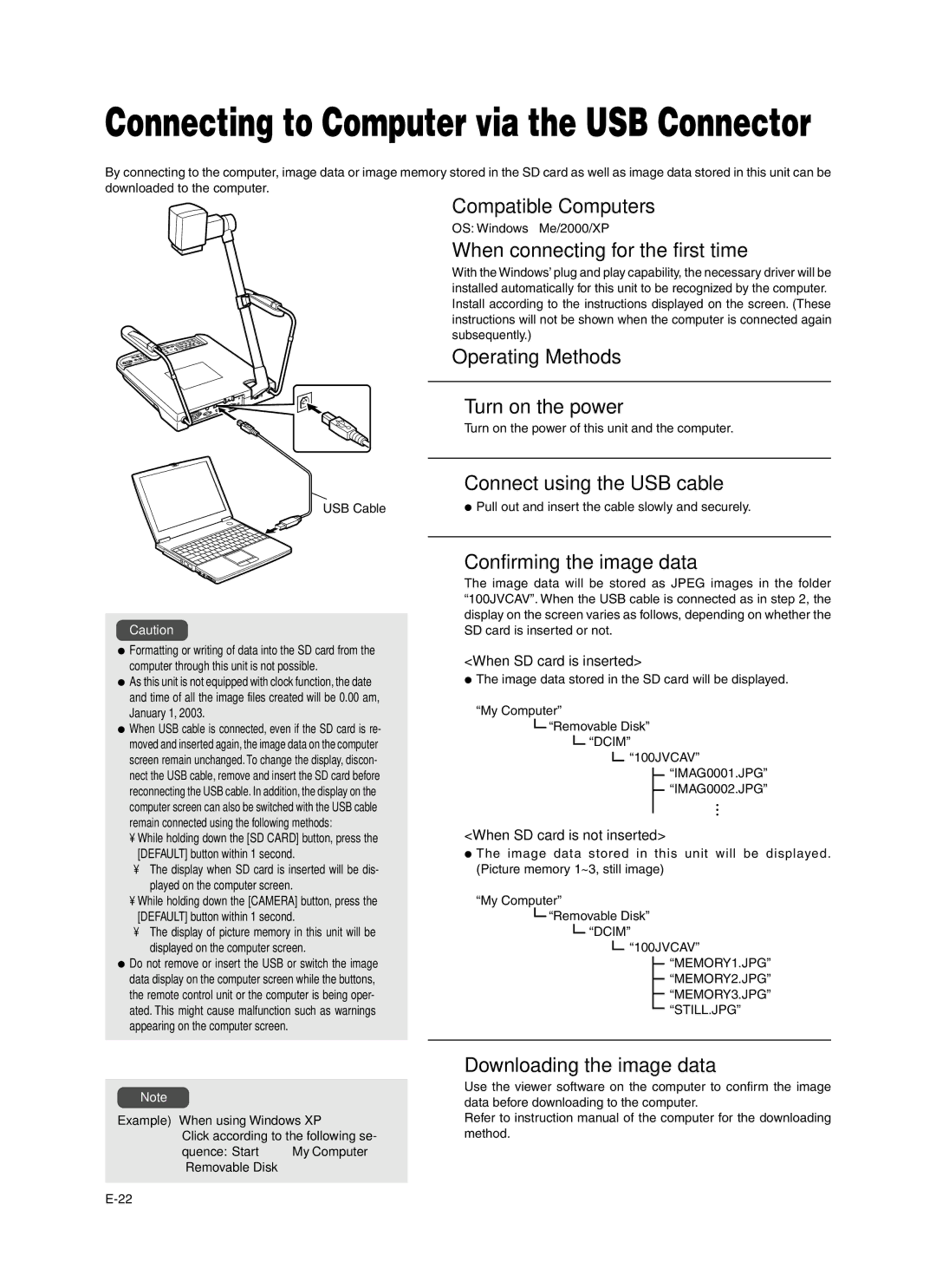 JVC AV-P960E manual  Compatible Computers,  When connecting for the first time,  Operating Methods Turn on the power 