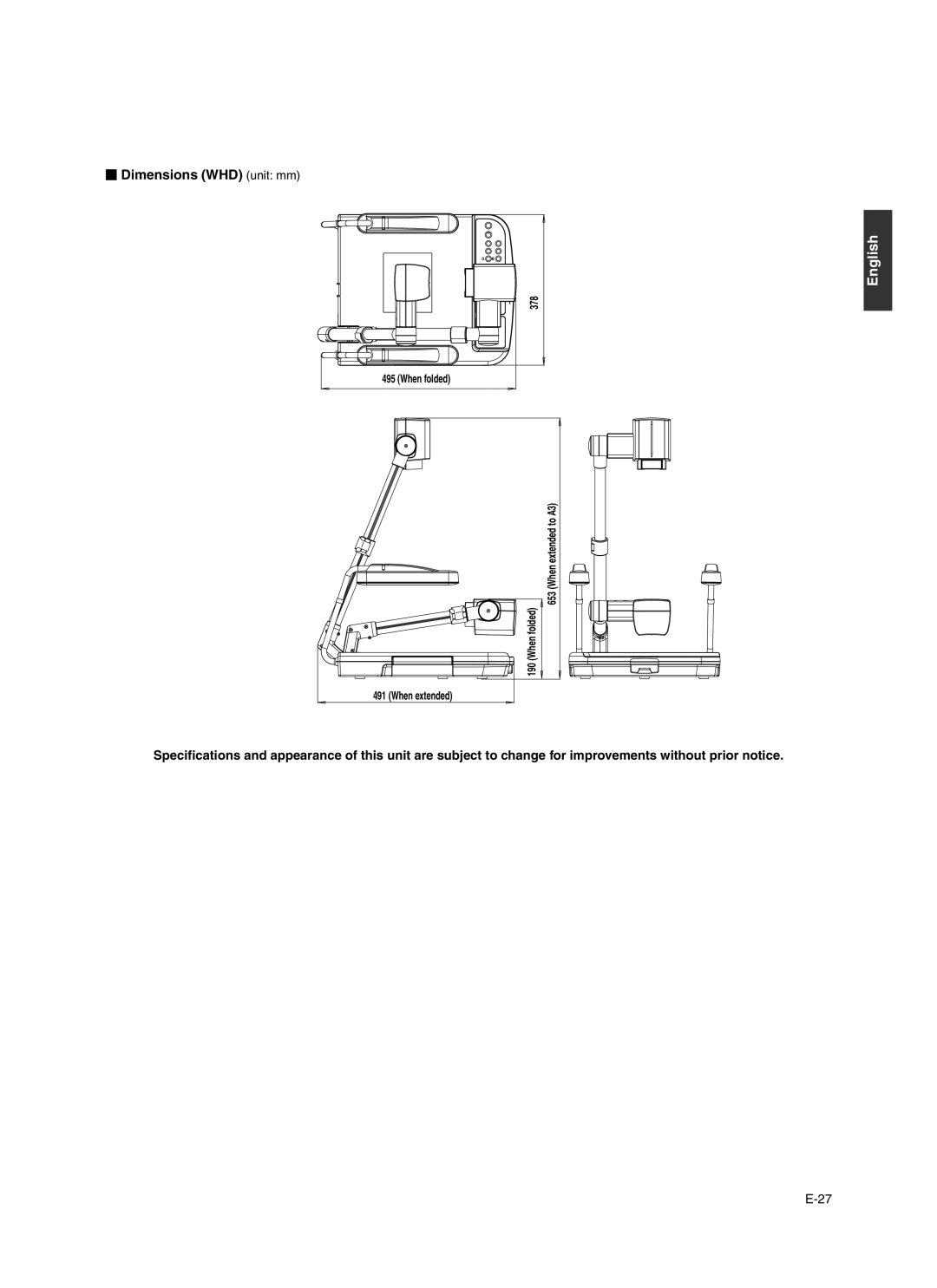 JVC AV-P960E manual  Dimensions WHD unit mm 