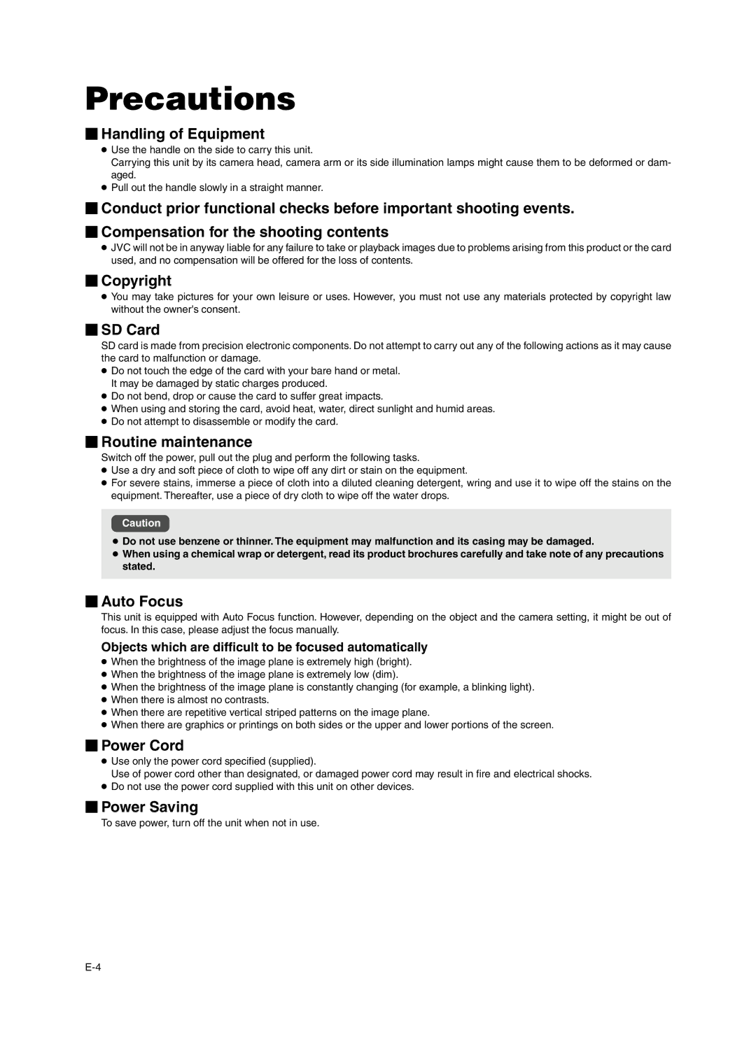 JVC AV-P960E manual Precautions, To save power, turn off the unit when not in use 