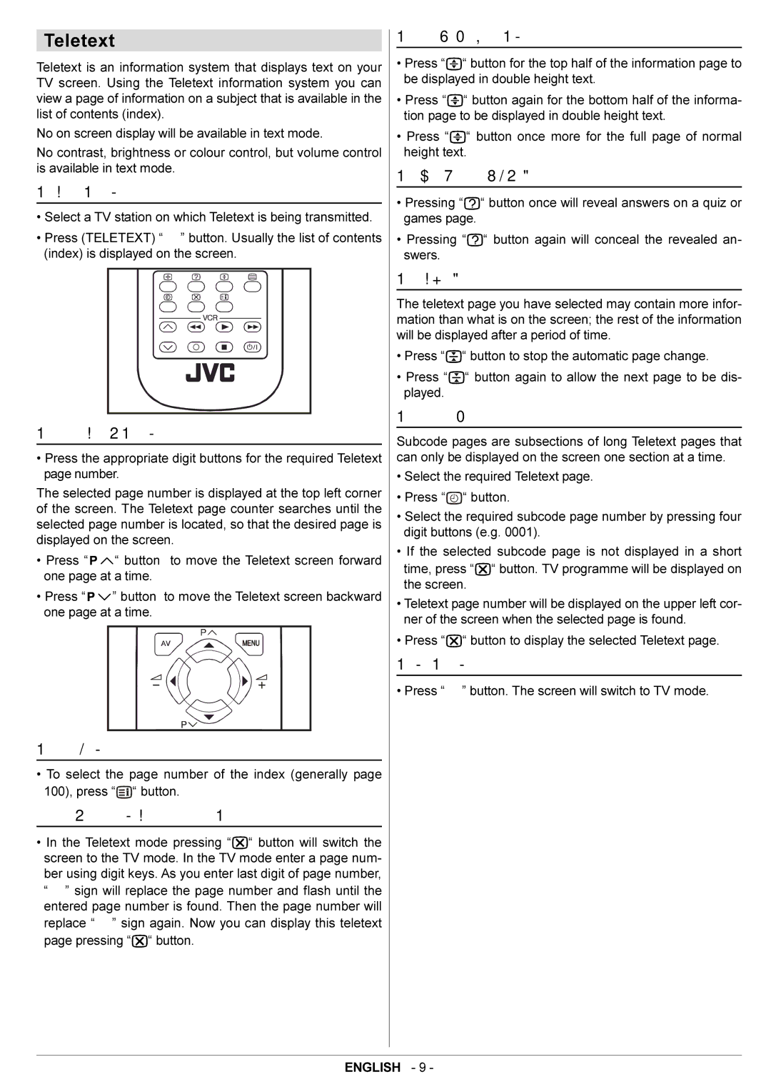 JVC AV14BJ8EES, AV14BM8EES manual Teletext 