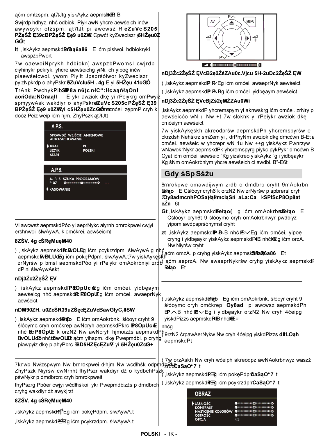 JVC AV14BJ8EES manual System menu, Obs³uga za pomoc¹ przycisków panelu, Sterowania, Menu Obraz, Obs³uga za pomoc¹ pilota 