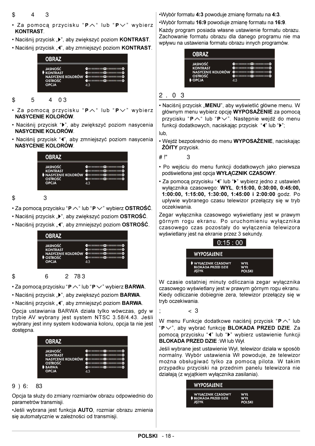 JVC AV14BM8EES, AV14BJ8EES manual Menu Wyposa¿enie 