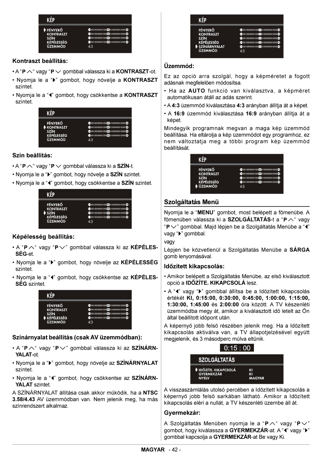 JVC AV14BM8EES, AV14BJ8EES manual Szolgáltatás Menü 