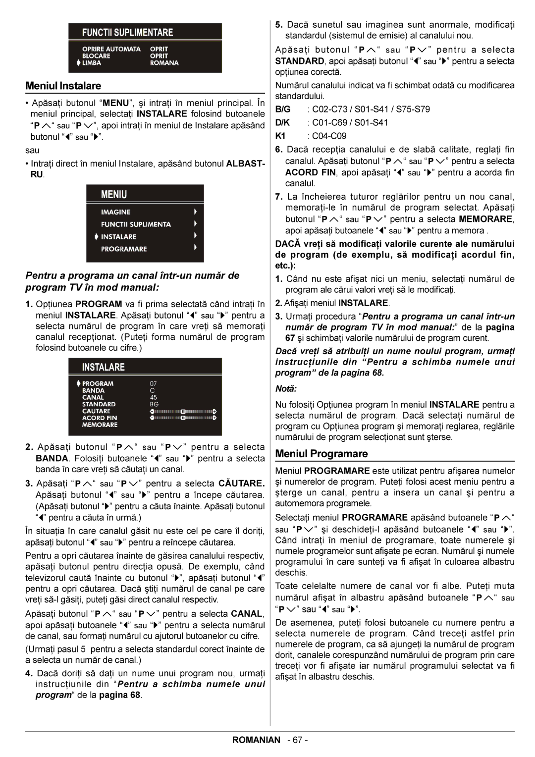 JVC AV14BJ8EES, AV14BM8EES manual Meniul Instalare, Meniul Programare 