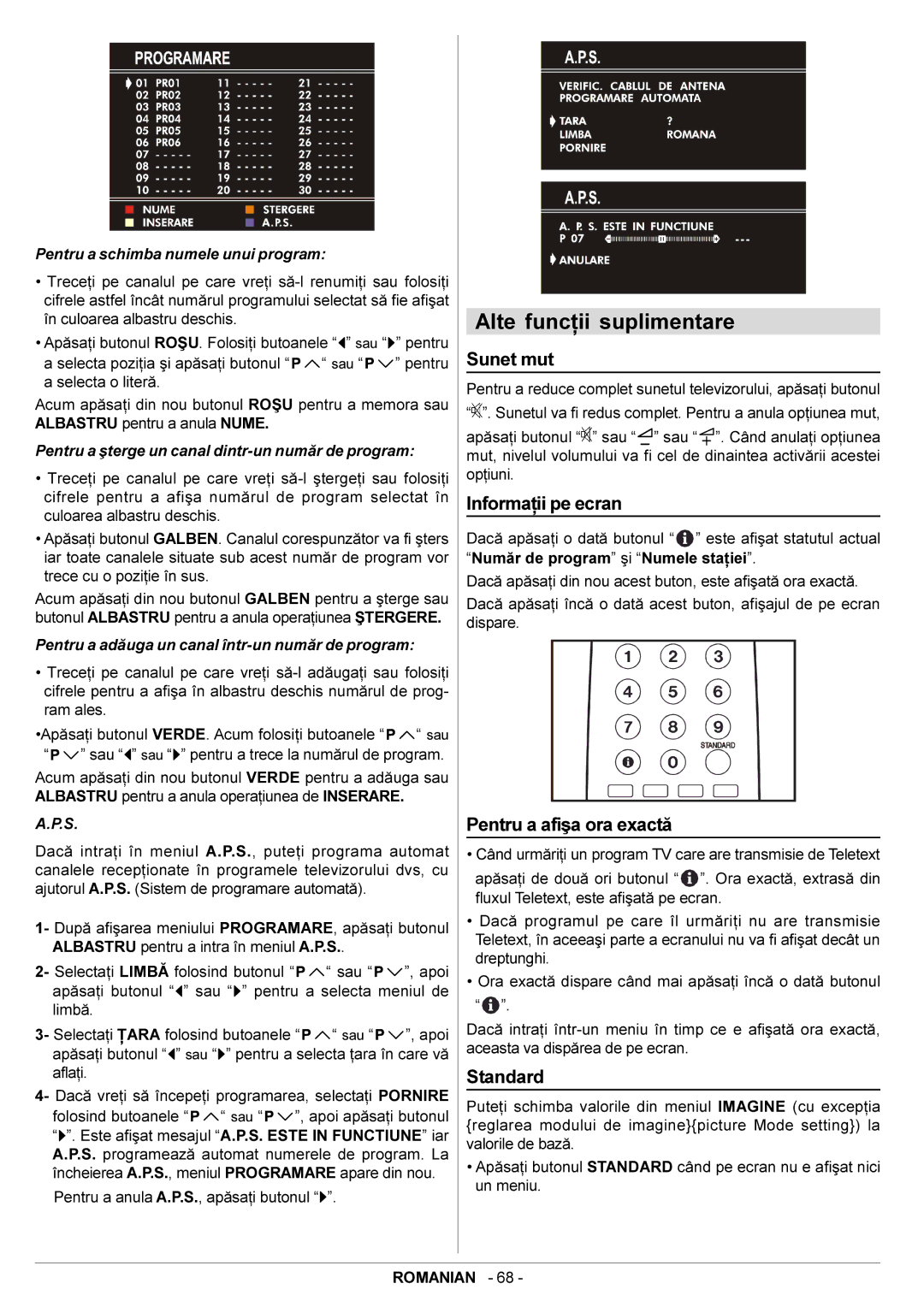 JVC AV14BM8EES, AV14BJ8EES manual Alte funcþii suplimentare, Sunet mut, Informaþii pe ecran, Pentru a afiºa ora exactã 