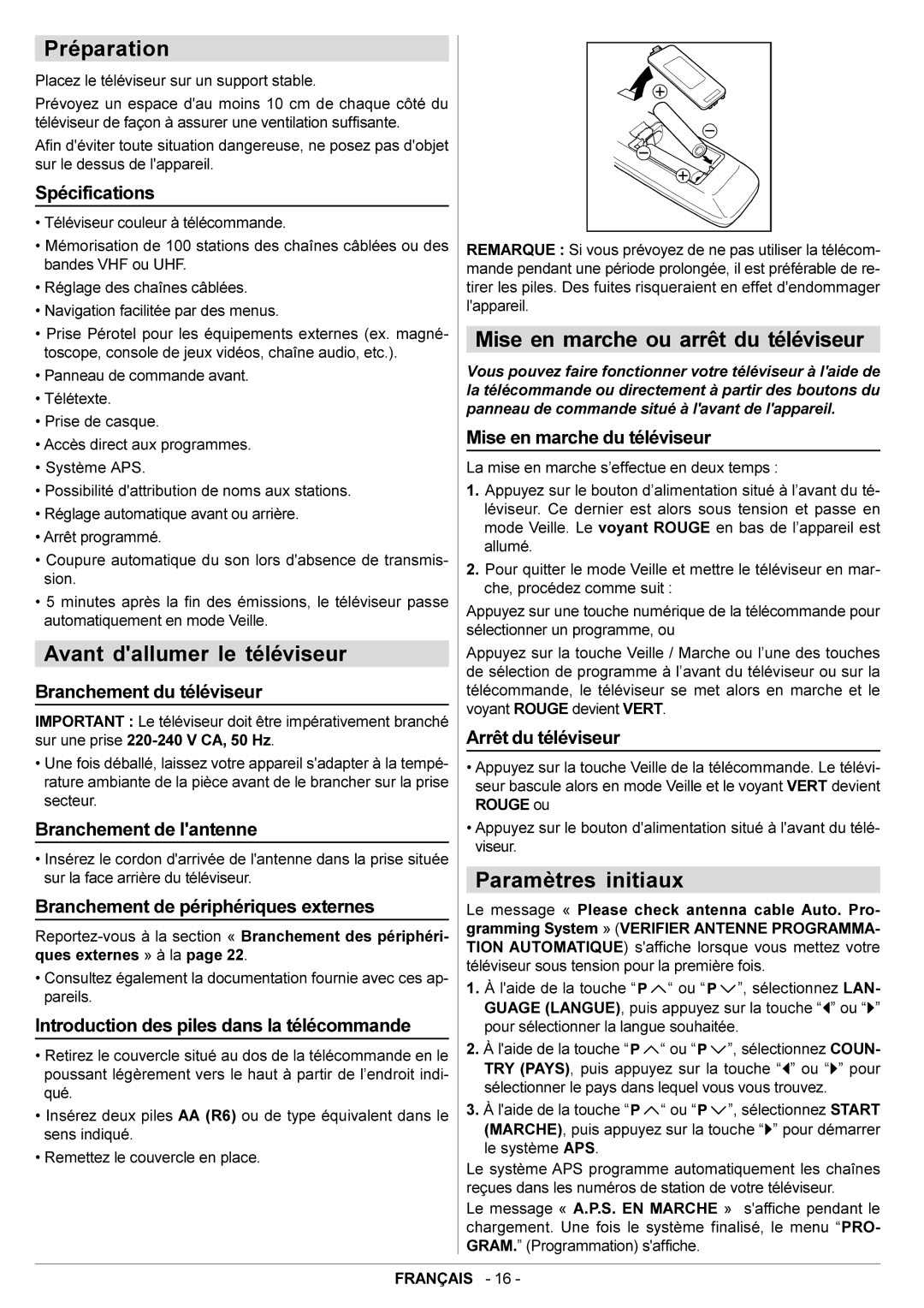 JVC AV14BJ8EPS manual Préparation, Avant dallumer le téléviseur, Mise en marche ou arrêt du téléviseur, Paramètres initiaux 