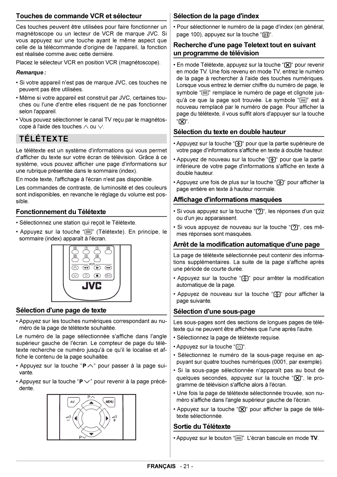 JVC AV14BJ8EPS manual Télétexte 