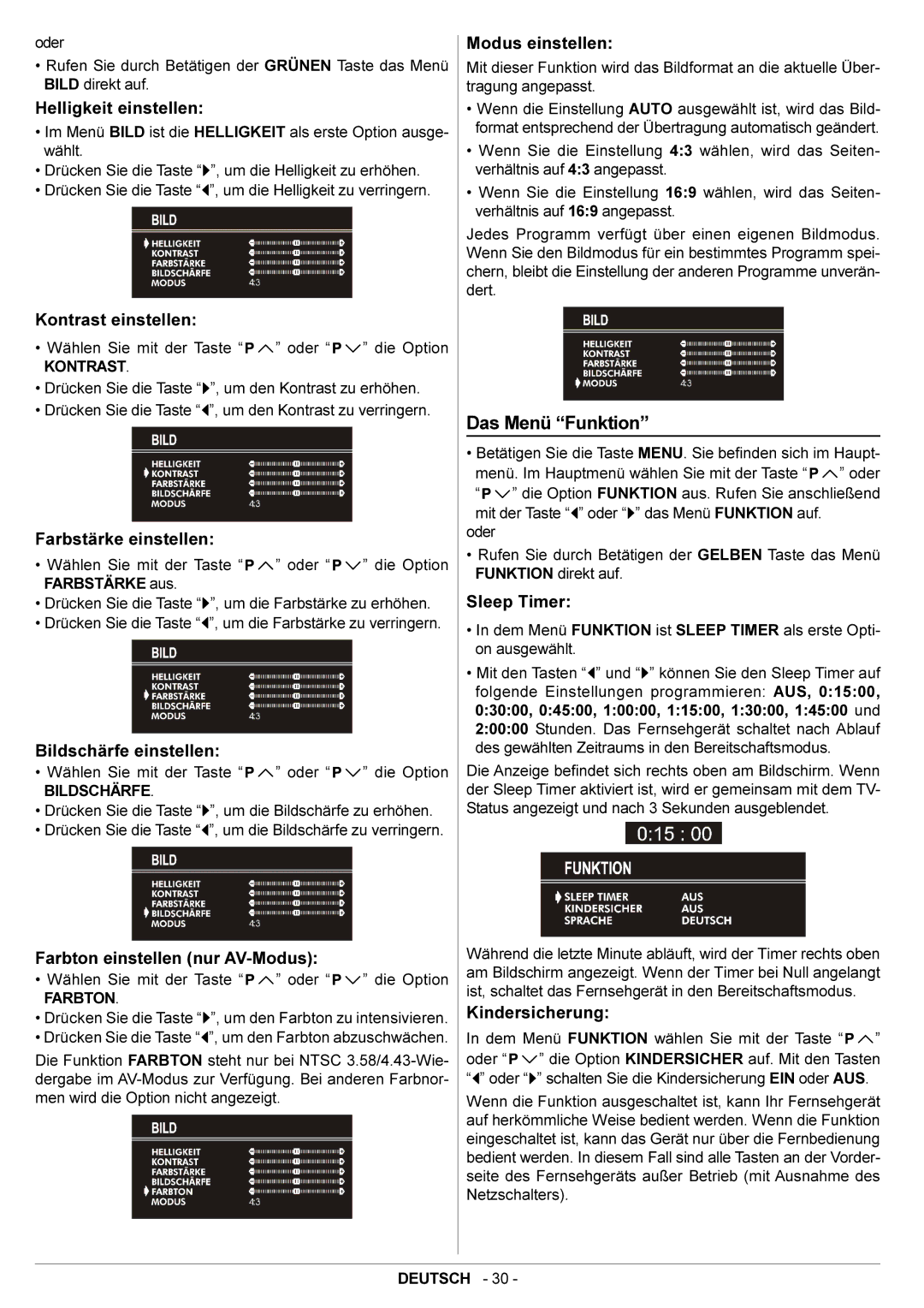 JVC AV14BJ8EPS manual Das Menü Funktion 