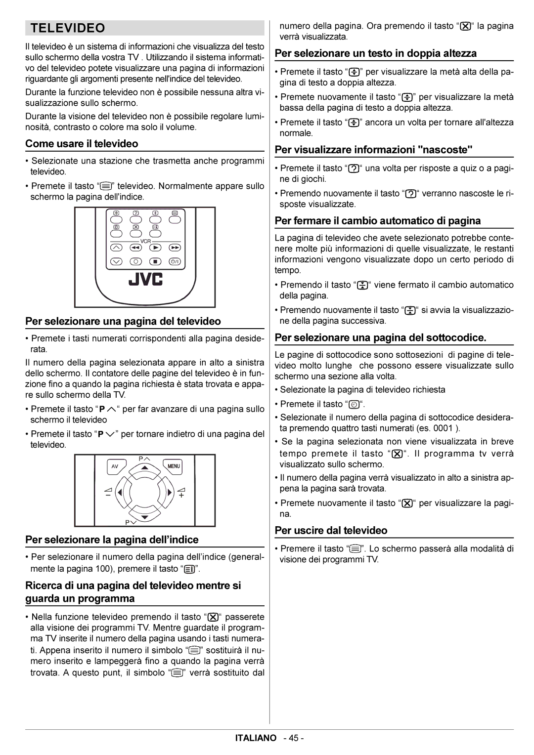 JVC AV14BJ8EPS manual Televideo 