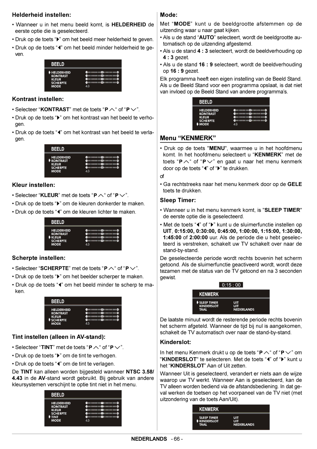 JVC AV14BJ8EPS manual Menu Kenmerk 