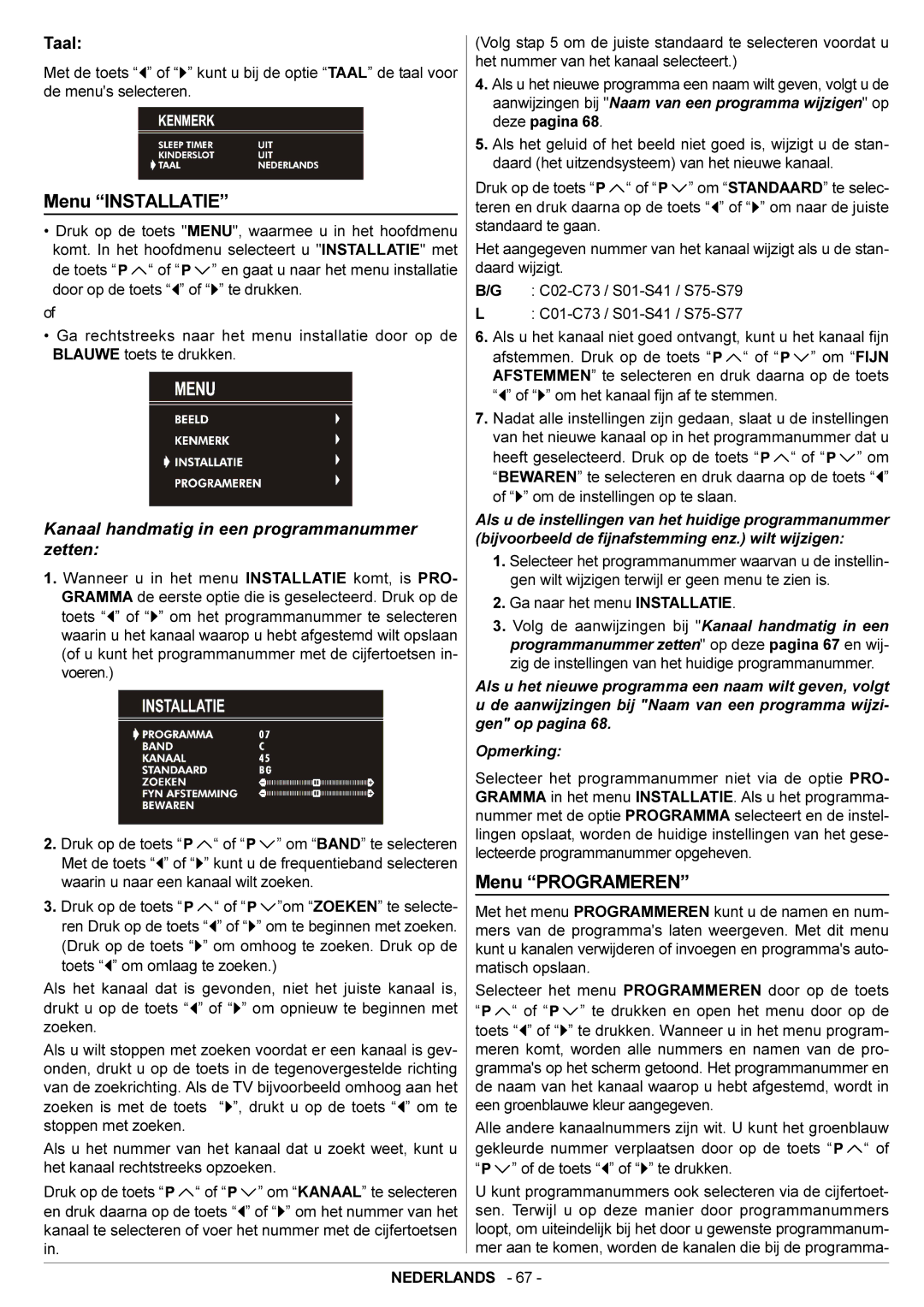 JVC AV14BJ8EPS manual Menu Installatie, Menu Programeren, Taal 