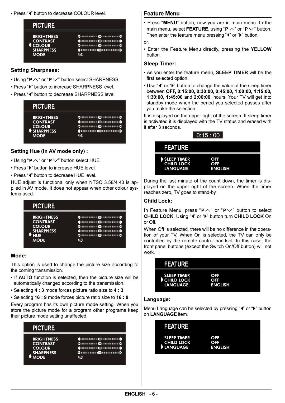 JVC AV14BJ8EPS manual Feature Menu 