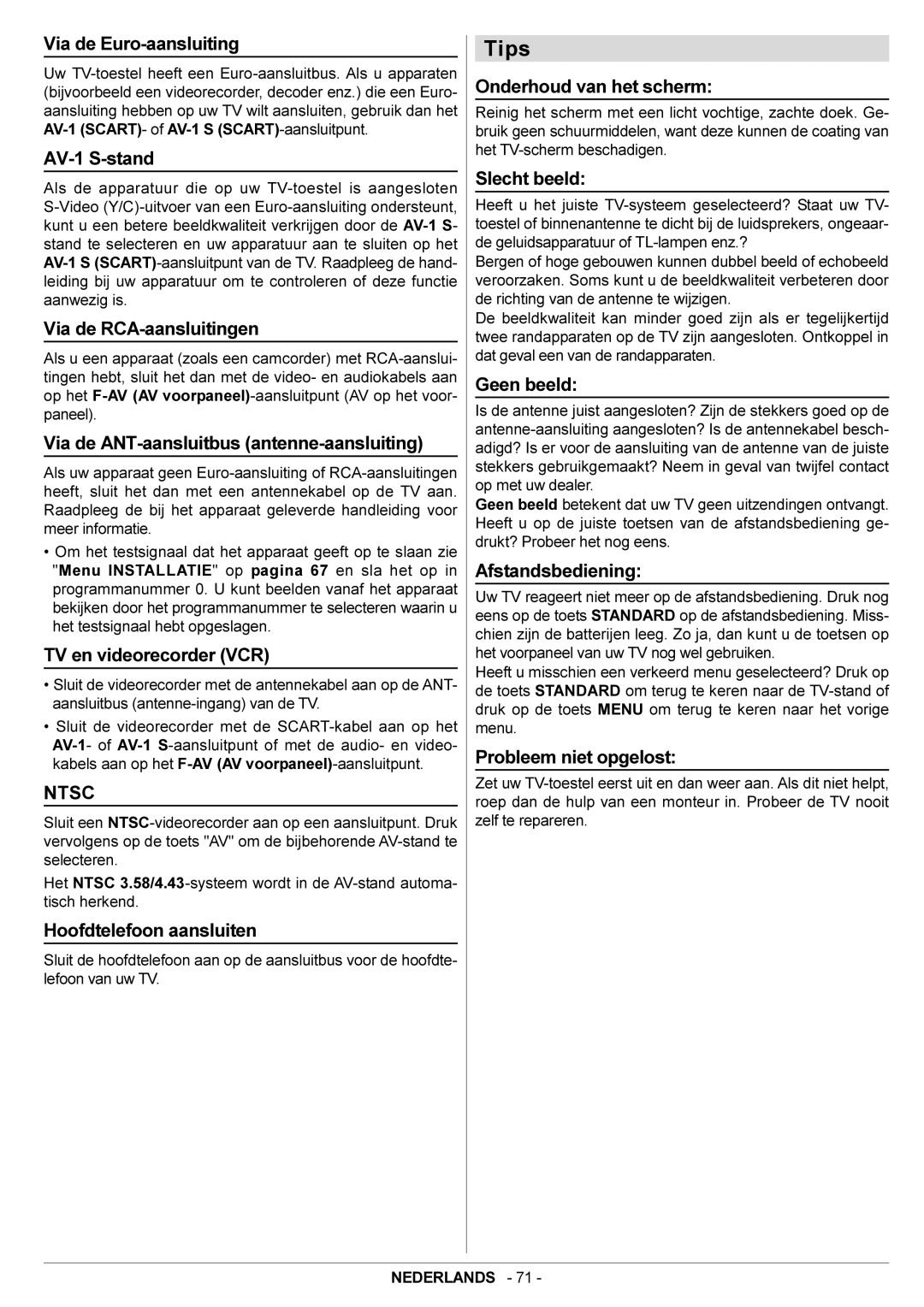 JVC AV14BJ8EPS Via de Euro-aansluiting, AV-1 S-stand, Via de RCA-aansluitingen, Via de ANT-aansluitbus antenne-aansluiting 