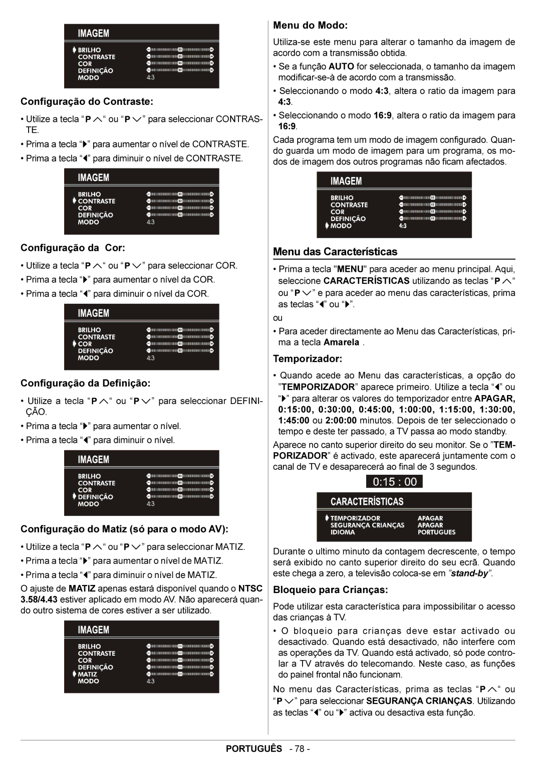 JVC AV14BJ8EPS manual Menu das Características 