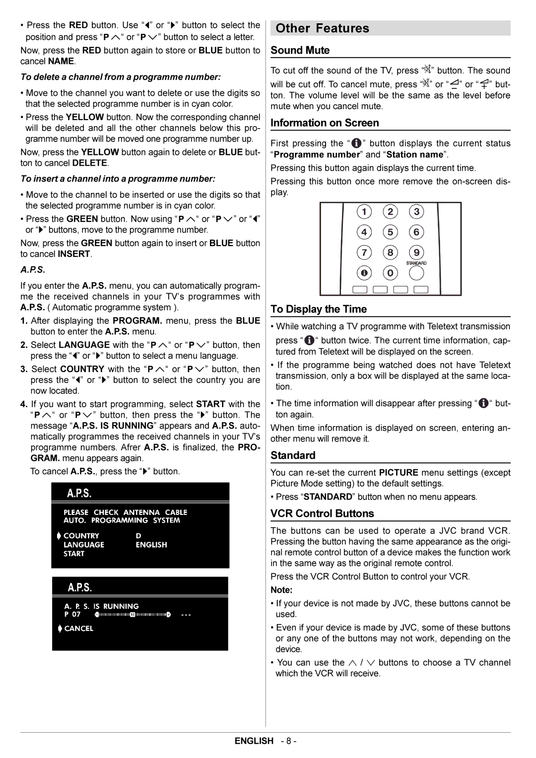 JVC AV14BJ8EPS manual Other Features 