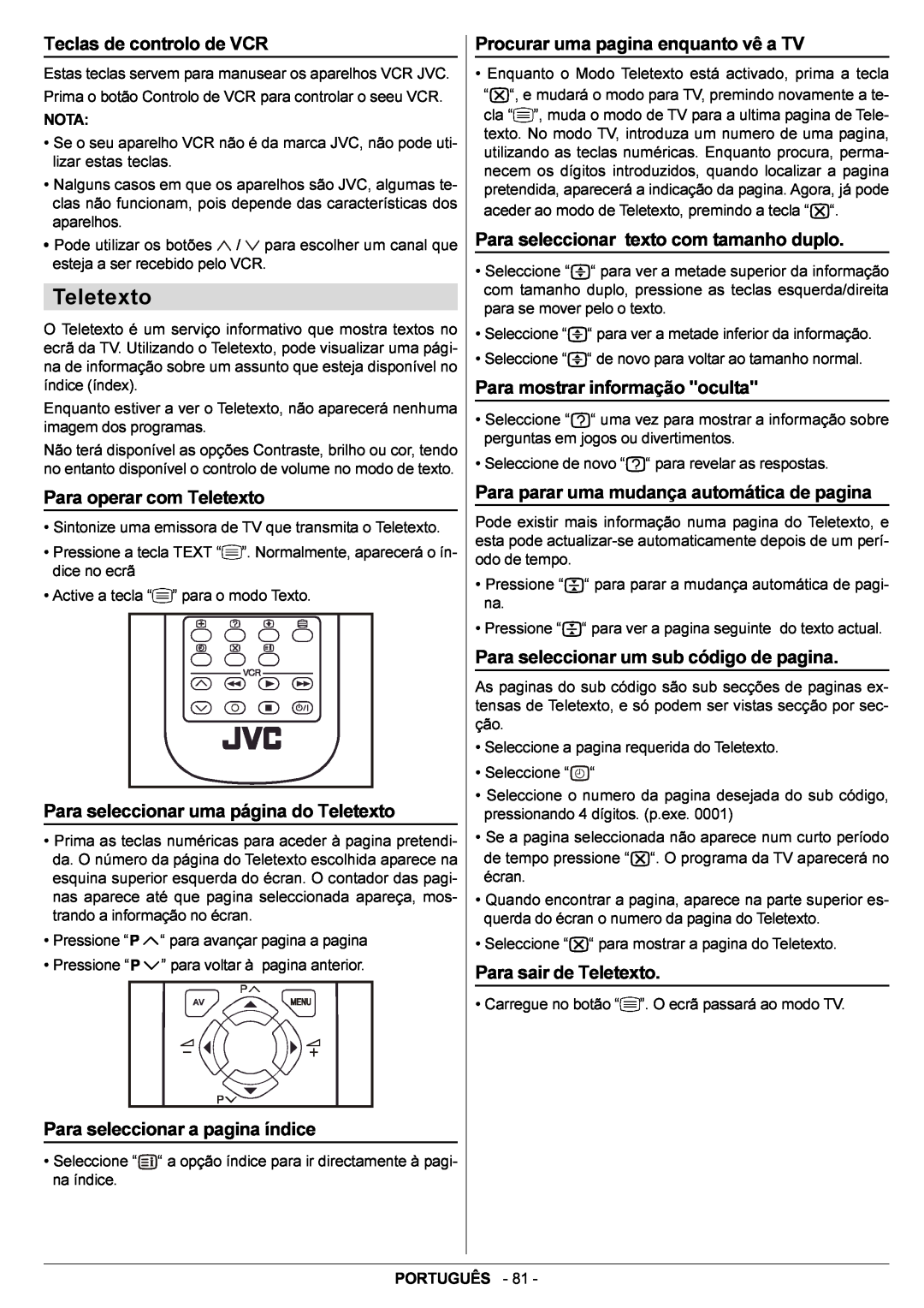 JVC AV14BJ8EPS manual Teletexto 