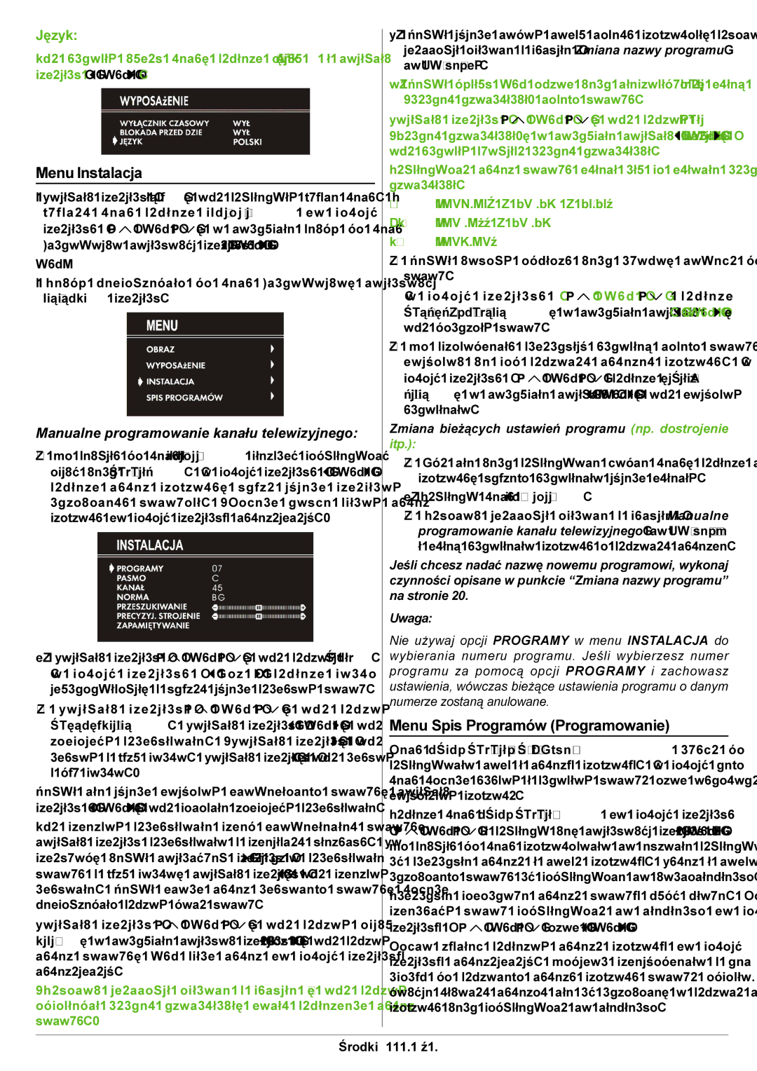 JVC AV20BJ8EES, AV21BJ8EES manual Menu Spis Programów Programowanie 