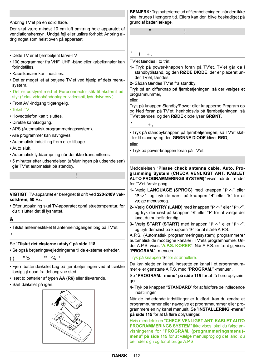 JVC AV21BJ8ENS manual Forberedelse, Før du tænder for TV’et, Tænd/sluk for TV’et, Indledende indstillinger 