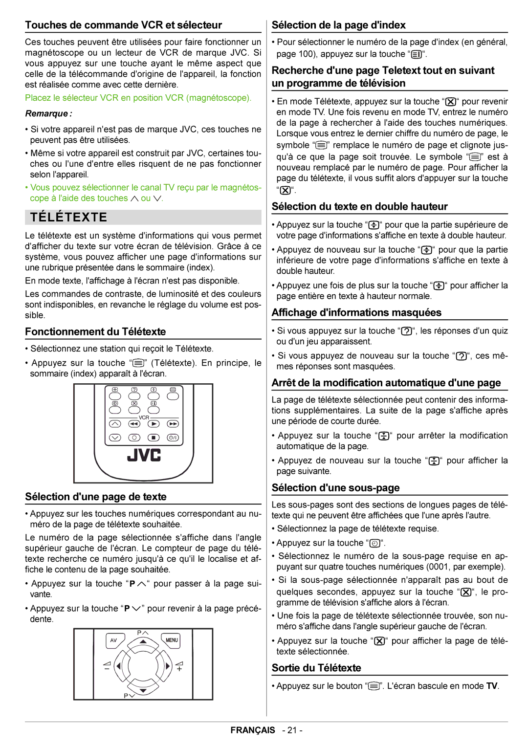 JVC AV21BJ8ENS manual Télétexte 