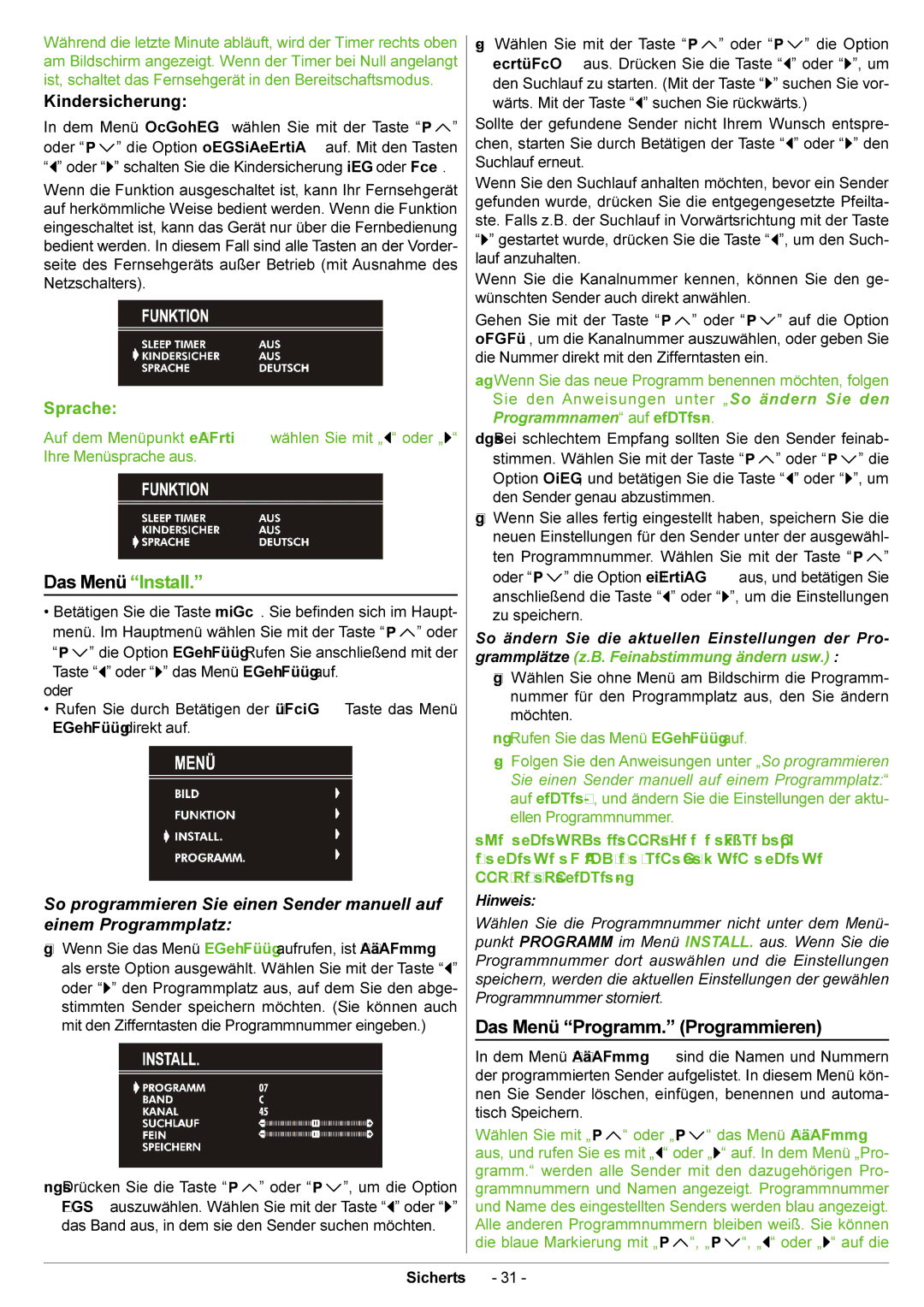 JVC AV21BJ8ENS manual Das Menü Programm. Programmieren, Kindersicherung 