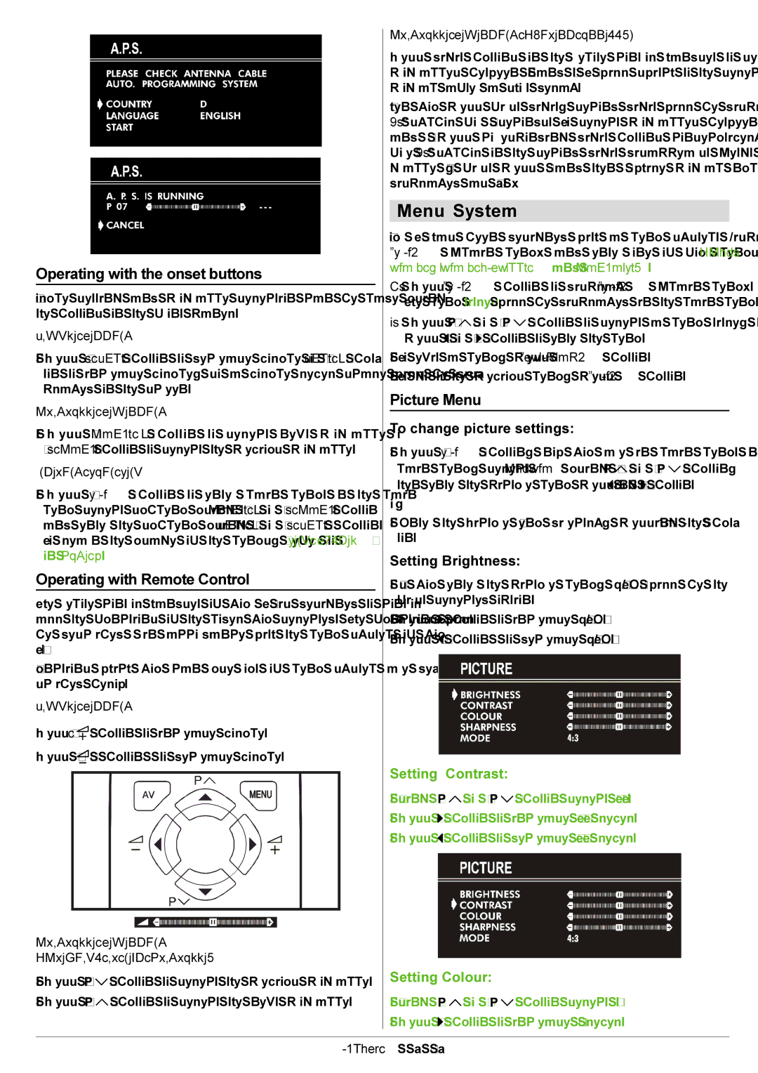 JVC AV21BJ8ENS manual Menu System, Operating with the onset buttons, Picture Menu, Operating with Remote Control 