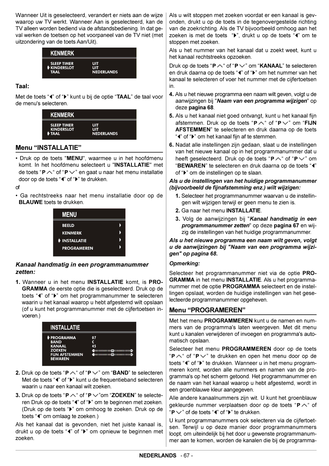 JVC AV21BJ8ENS manual Menu Installatie, Menu Programeren, Taal 