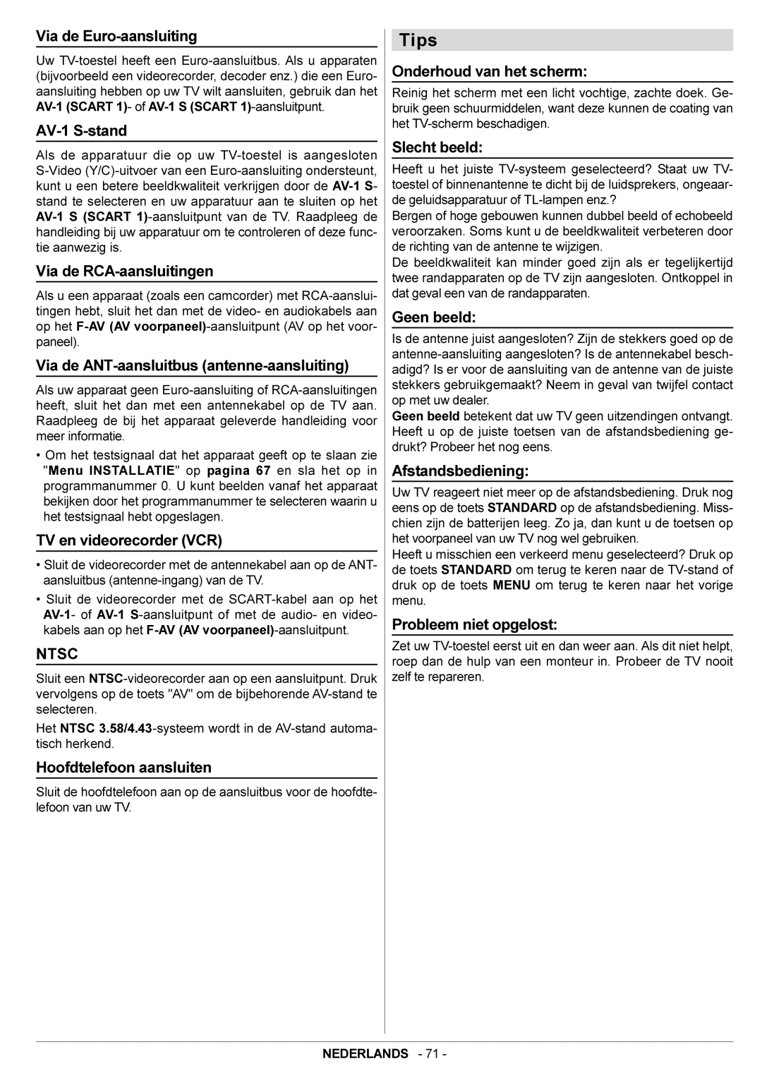 JVC AV21BJ8ENS Via de Euro-aansluiting, AV-1 S-stand, Via de RCA-aansluitingen, Via de ANT-aansluitbus antenne-aansluiting 