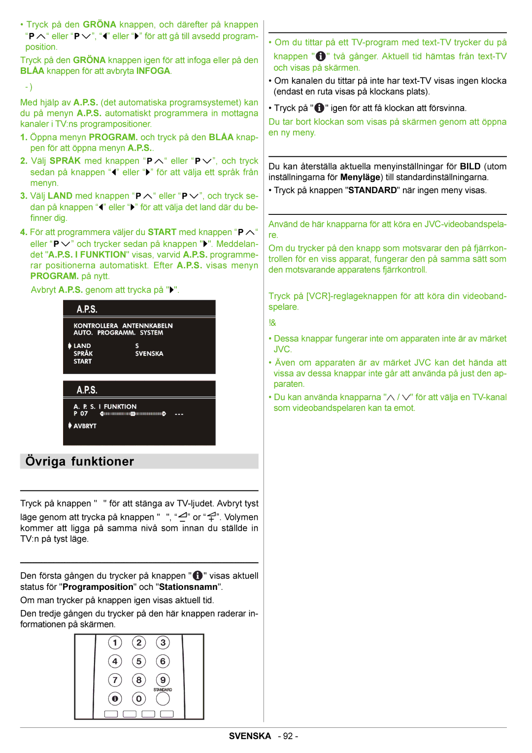 JVC AV21BJ8ENS manual Övriga funktioner, Tyst läge, Information på skärmen, Visning av tid, VCR-reglageknappar 