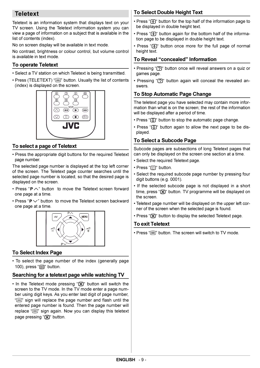 JVC AV21BJ8ENS manual Teletext 