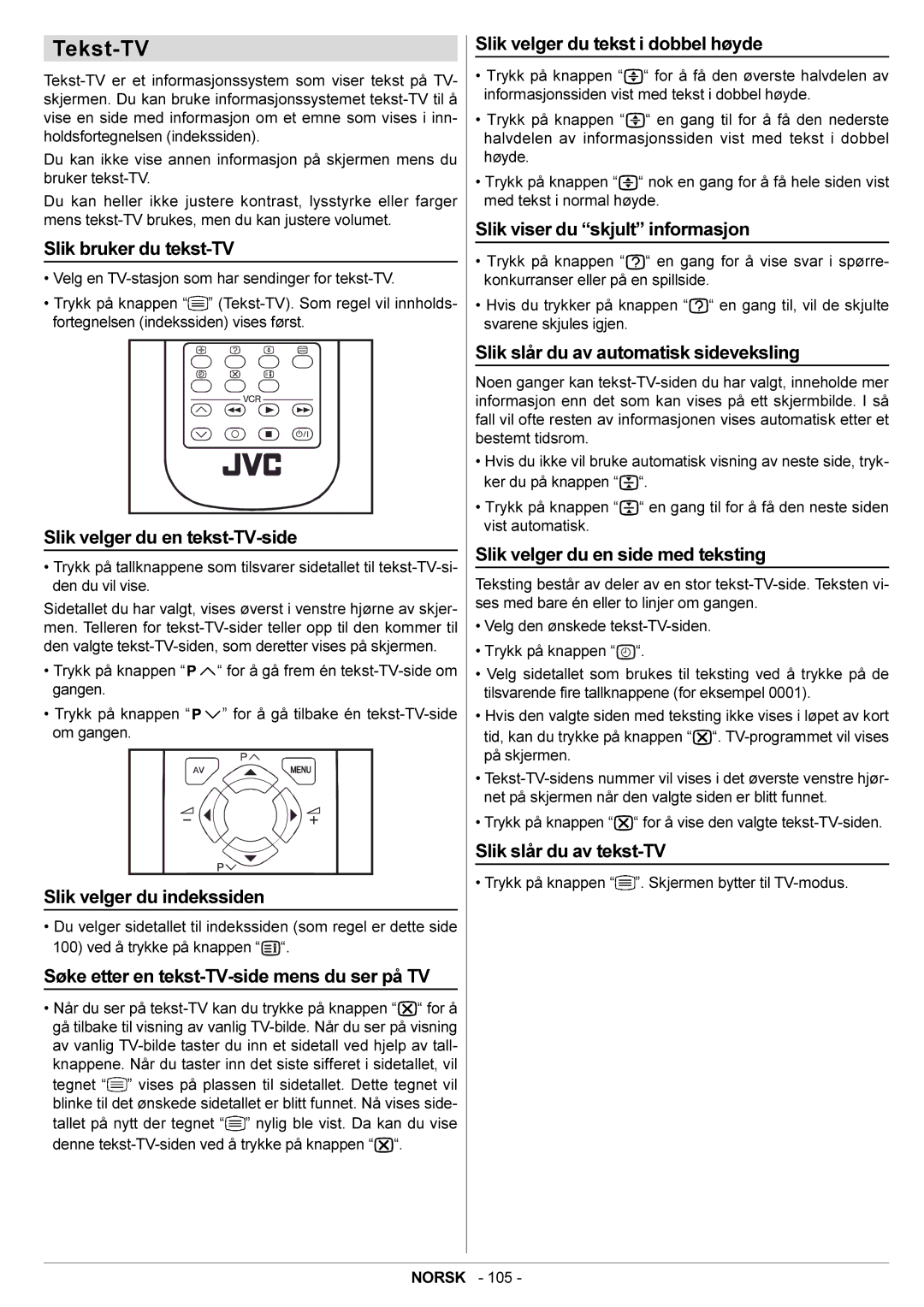 JVC AV21BJ8ENS manual Tekst-TV 