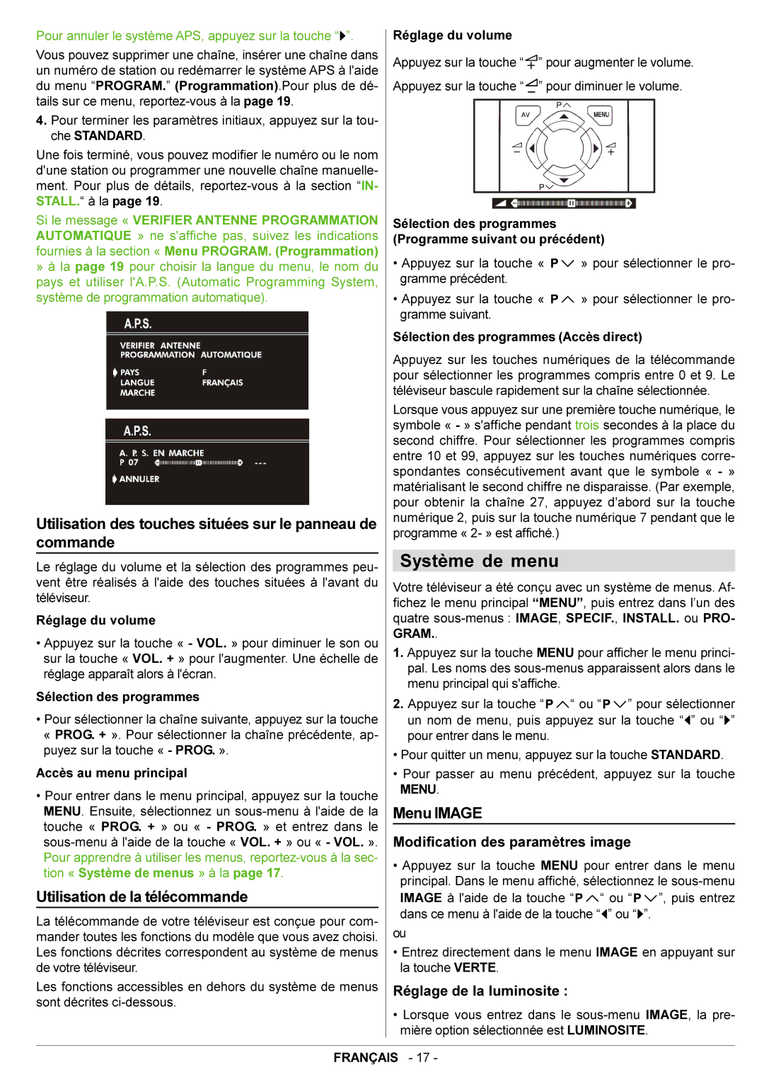 JVC AV21BJ8ENS Système de menu, Utilisation des touches situées sur le panneau de commande, Utilisation de la télécommande 