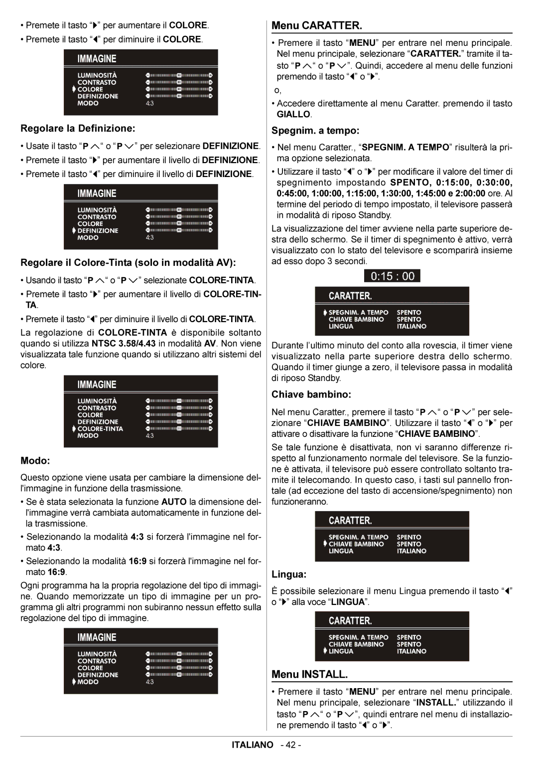 JVC AV21BJ8ENS manual Menu Caratter, Menu Install 