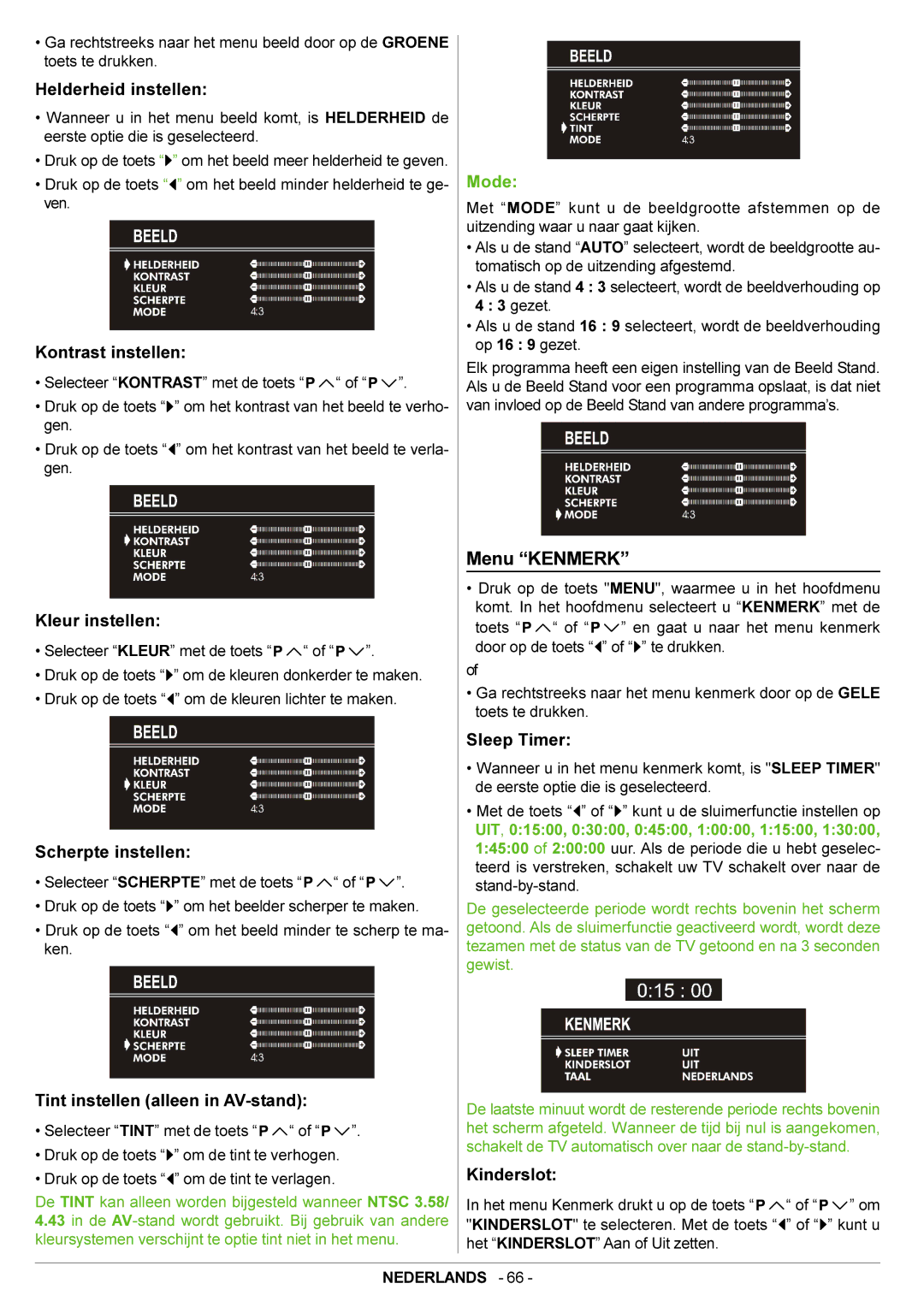 JVC AV21BJ8ENS manual Menu Kenmerk 