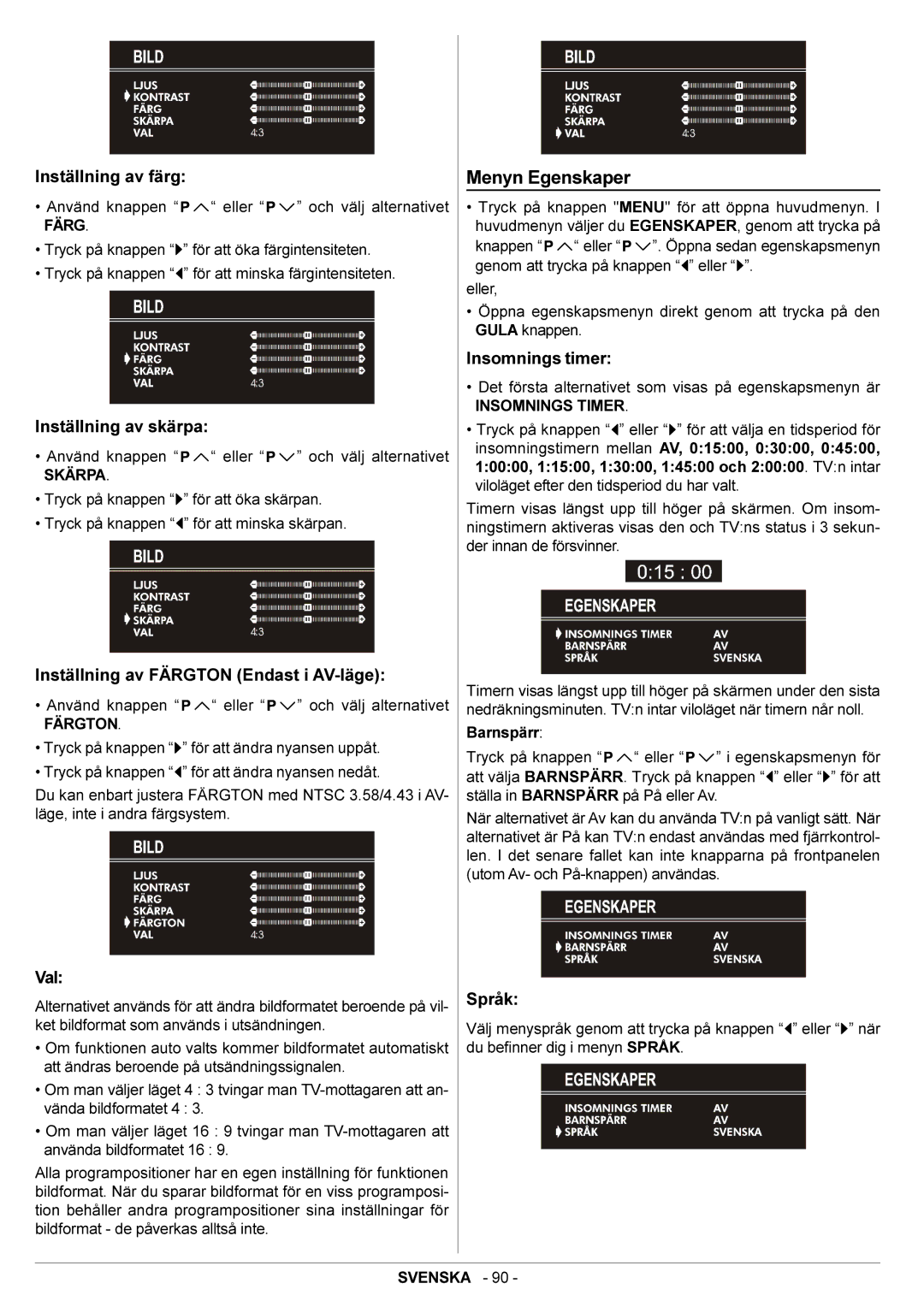 JVC AV21BJ8ENS manual Menyn Egenskaper 