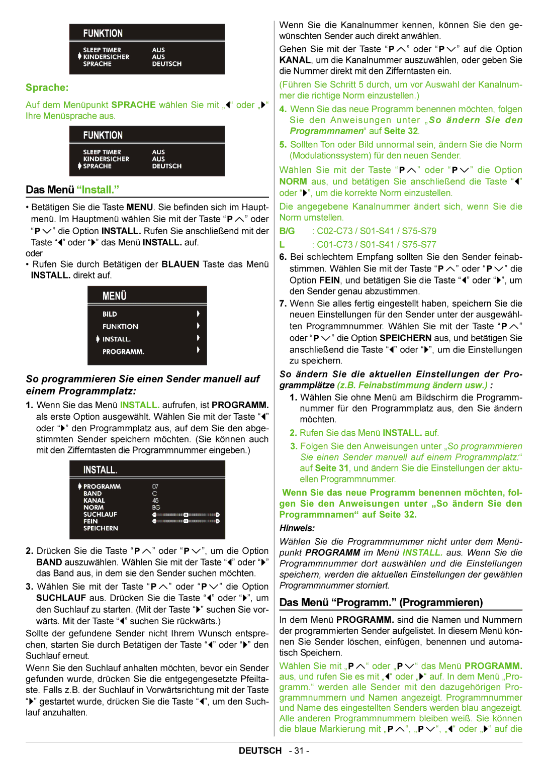 JVC AV21BJ8EPS manual Das Menü Install, Das Menü Programm. Programmieren 