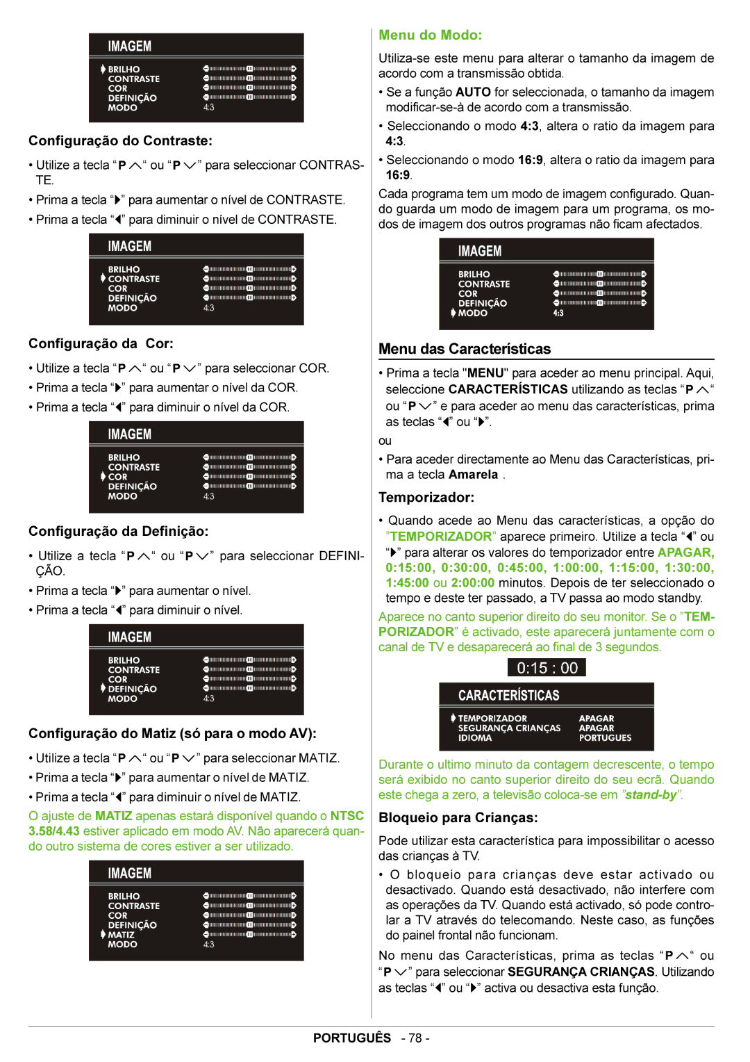 JVC AV21BJ8EPS manual Menu das Características 