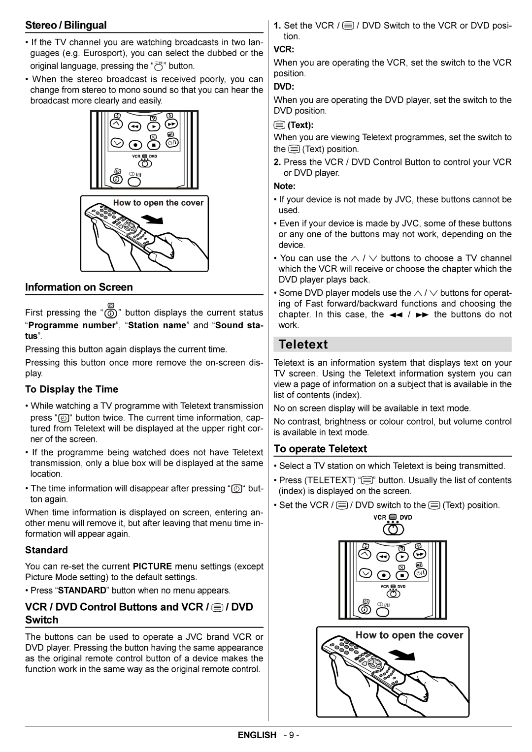 JVC AV21BT70EP, AV28BT70EP manual Stereo / Bilingual, Information on Screen, To operate Teletext 