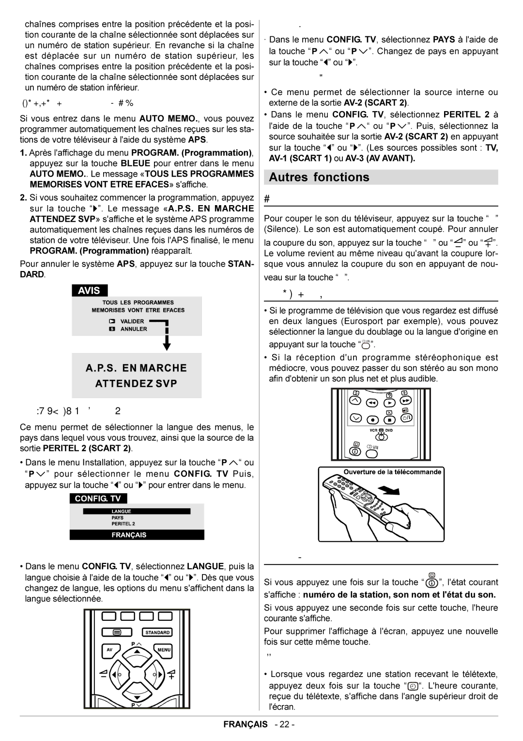 JVC AV21BT70EP, AV28BT70EP manual Autres fonctions, Coupure temporaire du son, Stéréo / Langue double 