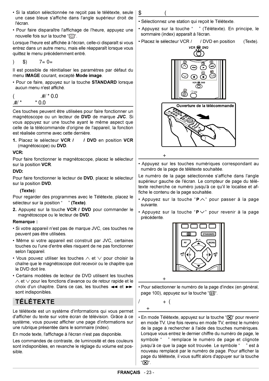 JVC AV21BT70EP, AV28BT70EP manual Touches de commande VCR / DVD et sélecteur VCR / / DVD, Fonctionnement du Télétexte 